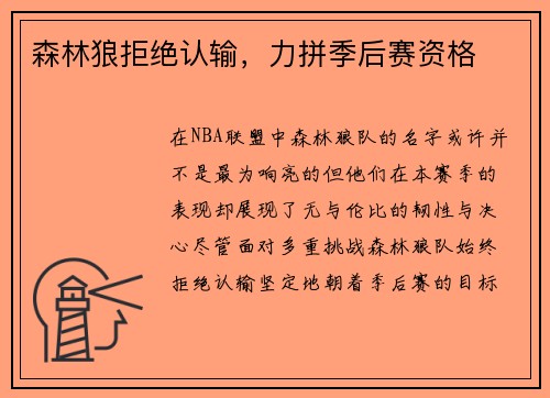 森林狼拒绝认输，力拼季后赛资格
